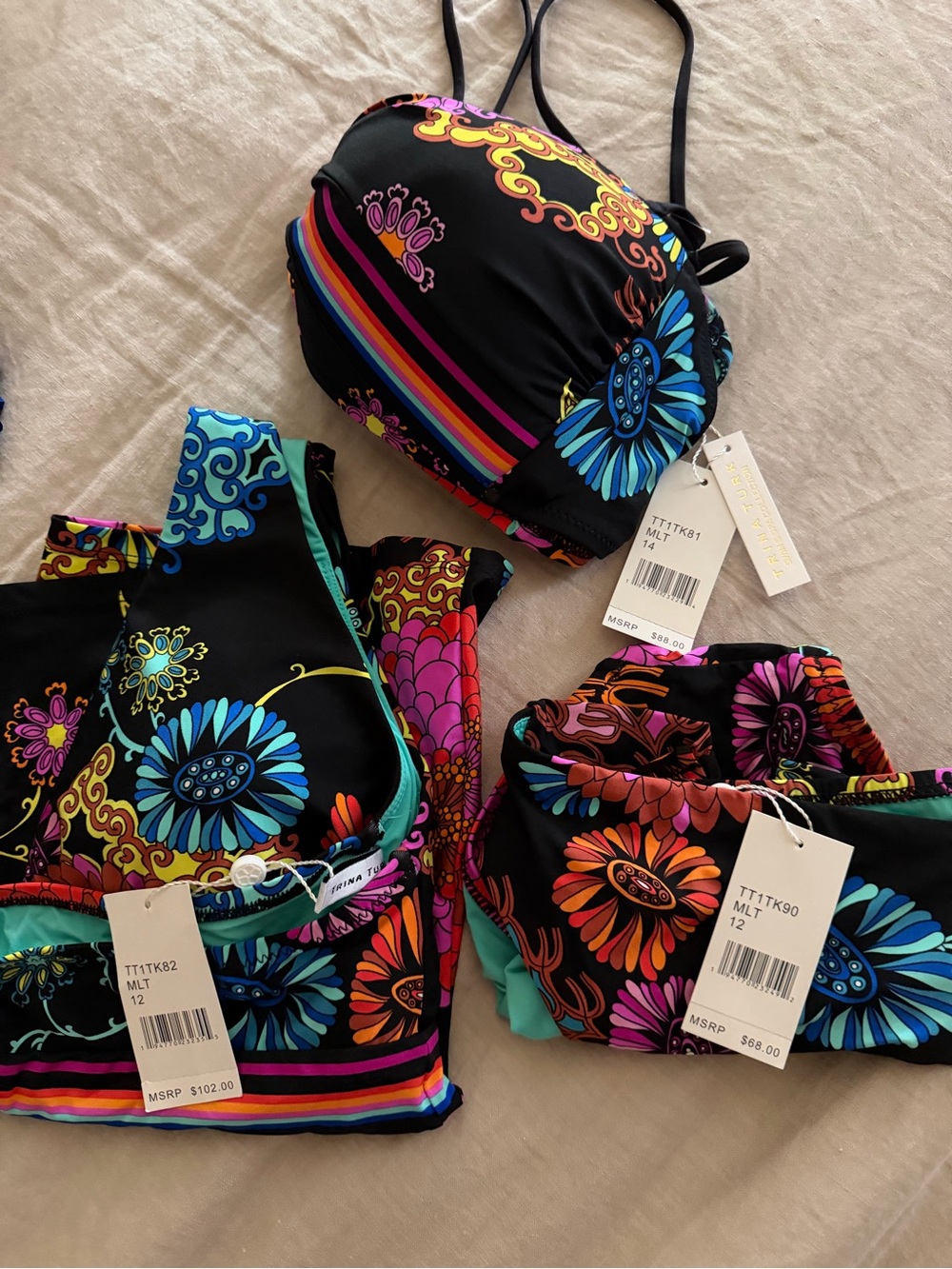 Trina Turk 3piece Electric Reef Swimwear Bundle w/bikini & tankini tops & bottom - Picture 6 of 9